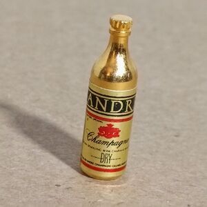 Dollhouse Mini Champagne Tray Set 1” Bottle + 3 Glasses Goldtone Metal